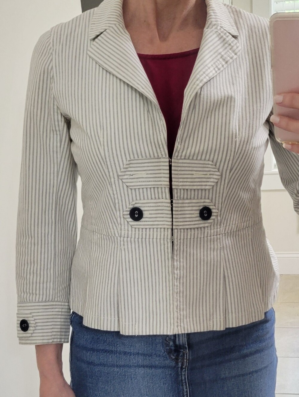 LOFT Striped Blue & White Women's Blazer Jacket
